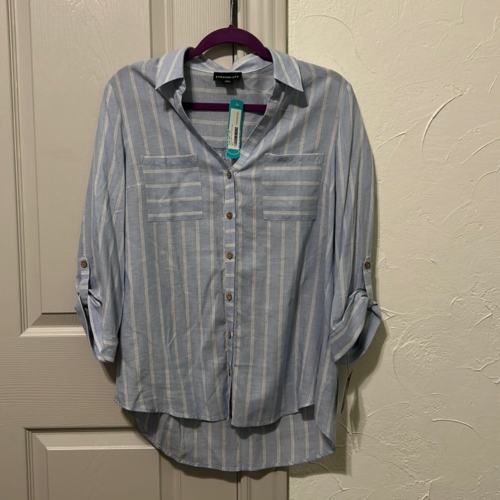 NWT Fortune & Ivy Quarter Sleeve | Light Blue and White Strips | Size L